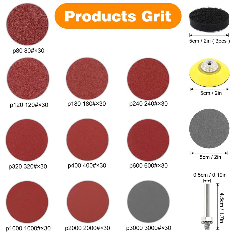 KONGMING 300 Pcs Sanding Disc 50 mm Hook and Loop
