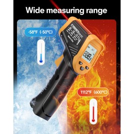 Eventek Infrared Thermometer, -50°C to 600°C Lightweight Temperature Meter, Non-Contact Digital Laser Thermometer, Illuminated Screen, Not Human - for Kitchen/Grill/Cooling/Industry