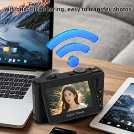 Cryfokt 5K 75MP Digital Camera, 18X Zoom Selfie Travel Camera for Photography, VloggingCamera with 3in 180 Degree Flip Screen 32GB Memory Card Macro Wide Angle Lens LED Light (Black)