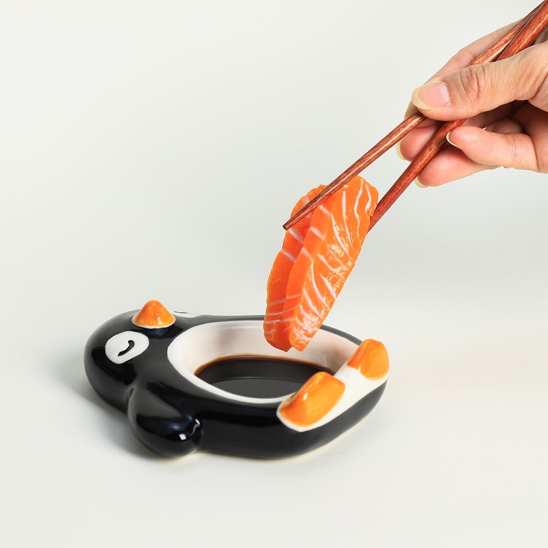 Bicuzat Cute Penguin Shaped Ceramic Sauce Dishes, Seasoning Dishes, Sushi