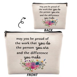 Dwept May You Be Proud of the Work You Do Makeup Cosmetic Bag,Thank You Gifts for Women Linen Makeup Travel Toiletry Bag,Appreciation Cosmetic Bag Gifts for Coworkers Teacher Nurse Social Worker