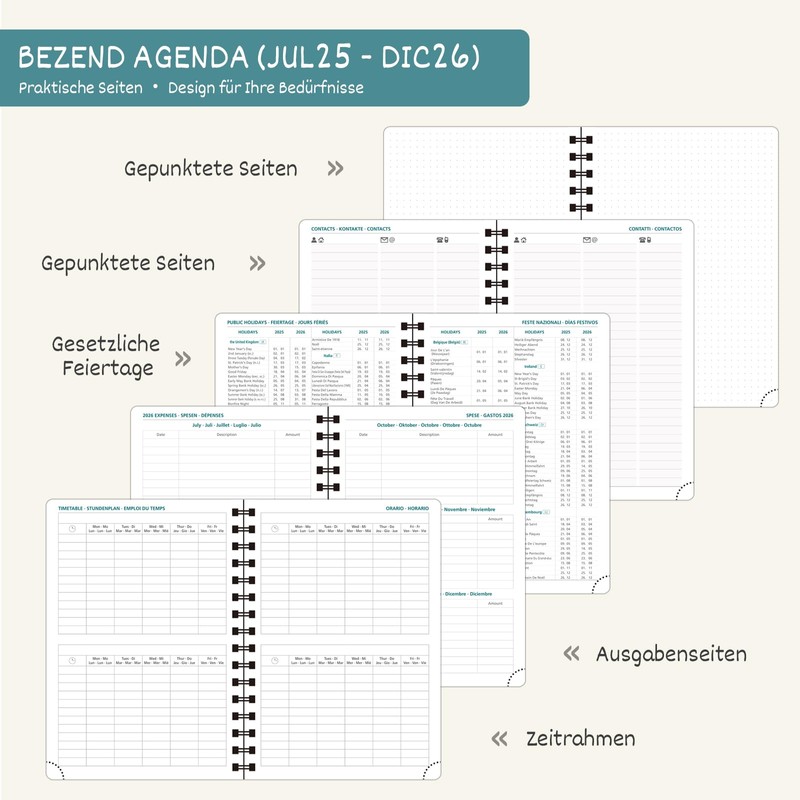 BEZEND Calendar 2026 Book Calendar A5 Ring Binder 1 Week