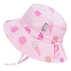 Jan & Jul Girls Size Adjustable Water Resistant Bucket Sun Hat with 50+ UPF, Pink Ice Cream
