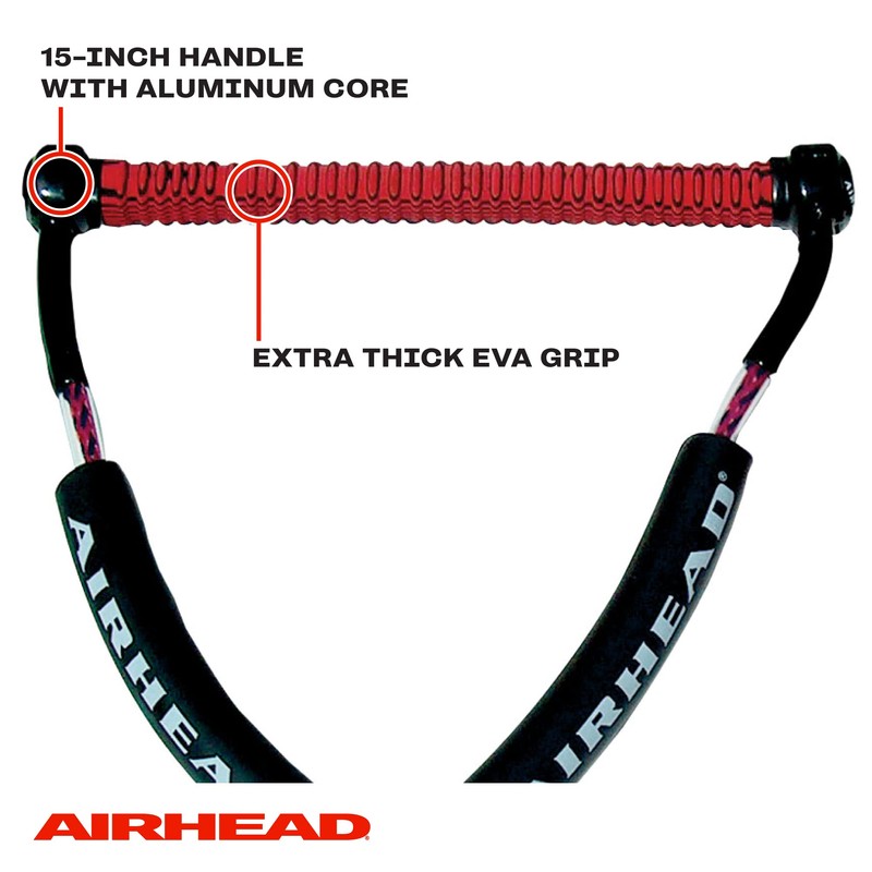 Airhead Trick Handle Wakeboard Rope, 4 Sections, 75-Feet, Red |