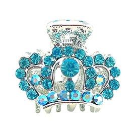Sparkly Crystal Crown Claw Hair Clip ~ Aqua Blue
