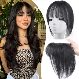 Unipearl Hair Toppers for Women Real Human Hair with Bangs 360°3D Straight Human Topper Clip in Bang Realistic Scalp with Hairpieces (1B# 8inch)