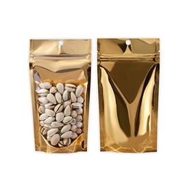 50 Bags Gold/Clear Resealable Heat Sealable Stand Up Pouch Food Storage Bags with Tear Notch (21 oz - (8 in x 11.8 in))
