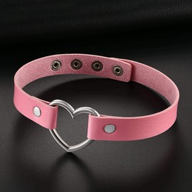 Aroncent Heart Leather Choker Necklace for Women Sweet Heart Adjustable Goth Choker 12-16 Inches