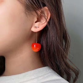 Sttiafay Vintage Large Cherry Earrings Red Cherry Dangle Earrings Gold Long Cherry Drop Earrings Cute 3D Cherry Earrings Sweet Cute Fruit Earrings Jewelry for Women