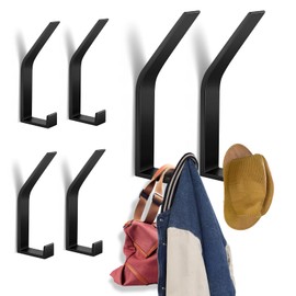 Mexgcom Pack of 6 Coat Hooks, Hooks for Acoustic Panels, Invisible Screws, Modern Coat Rack, Wall for Jackets, Coats, Clothes, Scarves (Black)