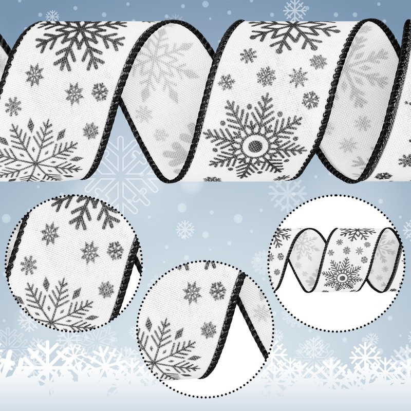 6 Rolls 30 Yard Winter Wired Ribbon 2 Inch Snowflake