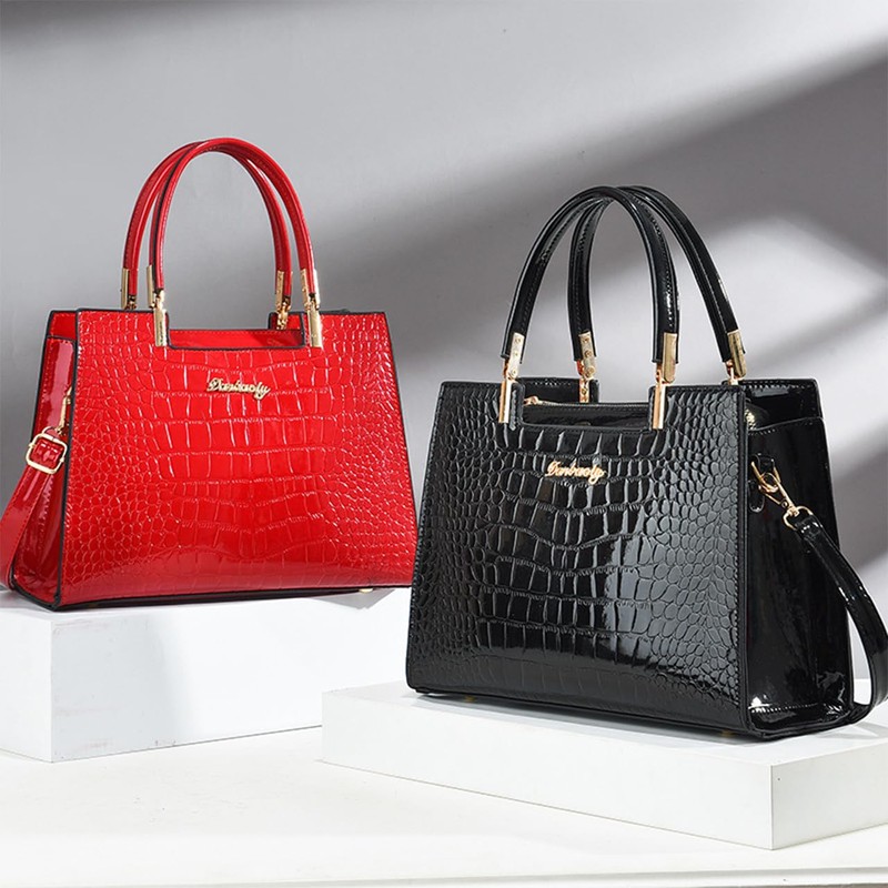 Queen-b Leather Bag, 2-Way Croco Embossed Stylish, Elegant, Women's Tote