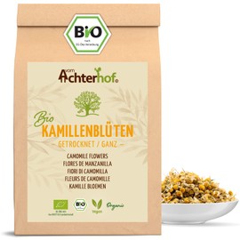 Kamillenblüten getrocknet Bio lose 500g | ganze Kamillenblüten getrocknet | in Bio-Qualität | Kamillentee aus Blüten-Köpfe | 100% naturürlich | leicht bitterer und milder Geschmack | vom Achterhof