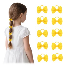 Dalababa 10 Pcs Girls Hair Bows Ties, 2 Inches Solid Color Small Elastics Ponytail Holders Pigtails Ribbon Bobbles Hairbands, Toddler Kids Girls School Hair Accessories - Yellow