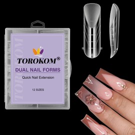 TOROKOM Nail Dual Forms for Poly Gel, 120P Quick Extension Molds Clear Tips, Full Cover Reusable Nail Forms for Builder Gel Manicure Design Salon & DIY