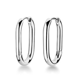 Rosefield Women's Large Oval Silver-Tone Hoop Earrings, 2.55 x 1.75cm