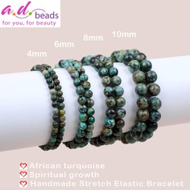 AD Beads Handmade Gemstone Stretch Elastic Bracelet Crystal Healing Reiki Nature's Beauty and Spiritual Essence Unisex (10mm, African Turquoise (Spiritual growth))
