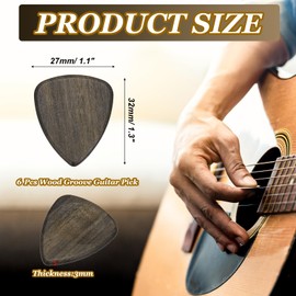 MECCANIXITY 6 Pcs Wood Guitar Pick, 3.0mm Ultra Heavy Gauge Wood Groove Shape Guitar Picks for Electric, Acoustic, Bass Guitars, Black