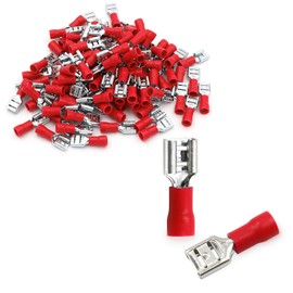 Baomain 1/4" Female Quick Disconnect Spade Terminals,Insulated Crimp Connectors 22-16 AWG 6.3mm (0.25 inch),Red, (100-Pack)