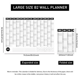 IHCEMIH 2025 Wall planner, Full Year Wall Calendar 2025 B2 Max Daily Planners Large Yearly Family Organiser with Mount Dots and Stickers for Home Office Work School Academic UK (52.5*74.2 cm) - Black
