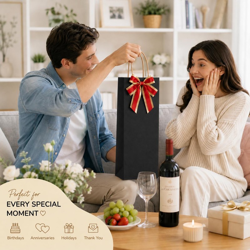 IDIDG 100 Pack Kraft Black Wine Gift Bags Wine Bag