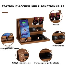 AliveByte Gifts for Men Wooden Phone Docking Station Bedside Organiser Christmas Men Gifts Birthday Desk Organiser Docking Station Wooden Gifts for Dad