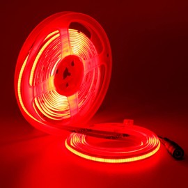 YUNBO 12V COB LED Strip Light Red 620-625nm Dotless High Density 480LEDs/M 16.4FT/5M Super Bright Cuttable Flexible IP20 No Waterproof LED Tape Light for Cabinet Home DIY Lighting Projects