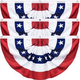 3 Pack USA Pleated Fan Flag, 3 X 6 Feet American US Patriotic Half Fan Bunting Flag Decoration, 4th of July Decorations Memorial Independence Day Fourth July Outdoor Decor