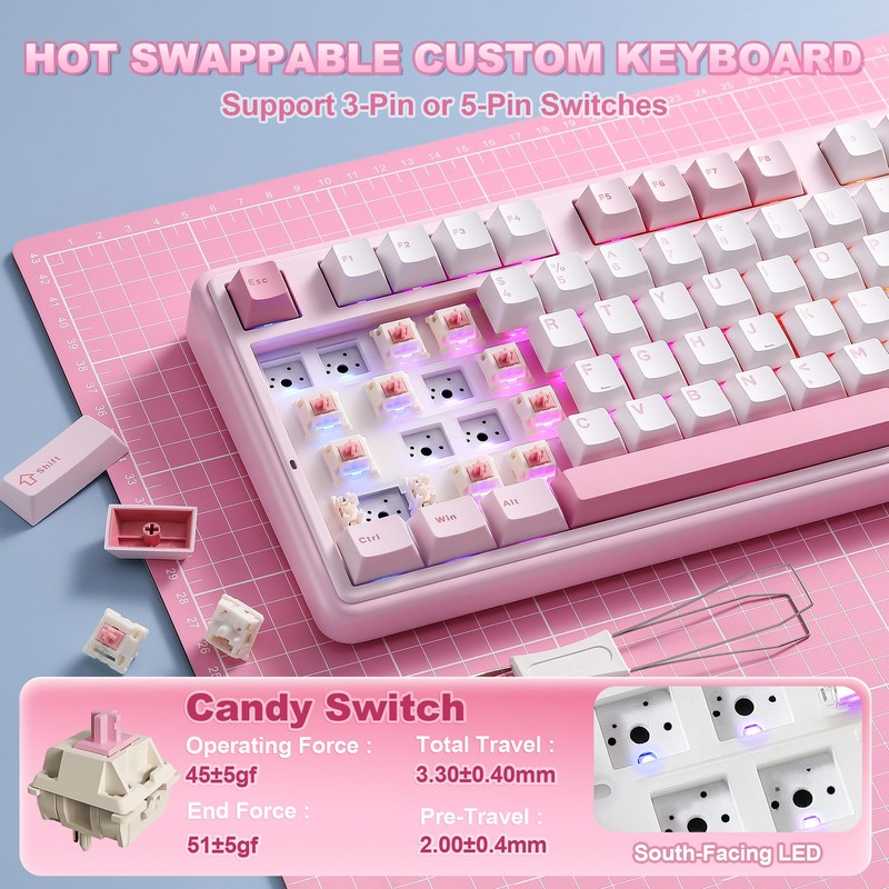 YUNZII B98 PRO 96% Wireless Mechanical Keyboard(Pink, Candy Switch)