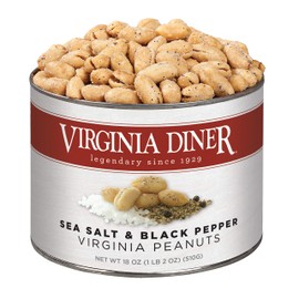 Virginia Diner Sea Salt & Pepper Blister Roasted All Natural Seasoned Virginia Peanuts, Gourmet Nuts in Vacuum Sealed Tin 18 oz (Pack of 1)