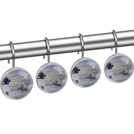 Nautical Lighthouse Decorative Shower Curtain Hooks Rings Set of 12 Hooks for Shower Curtain Rustproof Curtain Rings for Bathroom