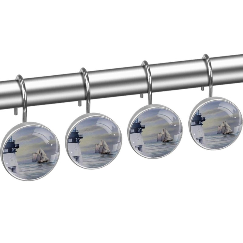 Nautical Lighthouse Decorative Shower Curtain Hooks Rings Set of 12