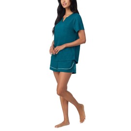 Carole Hochman Midnight Women’s 3-piece Elastic Waistband PJ Set with Pockets (Teal, Small)