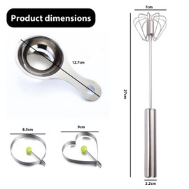GisWell Semi-automatic whisk, semi-automatic whisk made of stainless steel, whisk semi-automatic, comes with protein separator and 4 omelet moulds, for the kitchen
