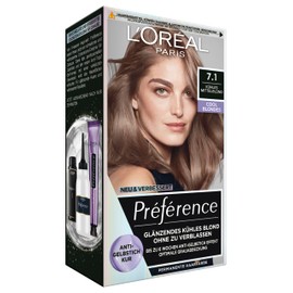 L'Oréal Paris Permanent Hair Colour, with Cool Colour Result, Set with Préférence Cool Blondes Colour and Anti Yellow Tint Care Balm, No. 7.1, Cool Medium Blonde (Hamburg), 1 Piece