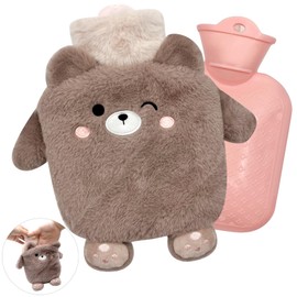 YeahBoom Children's Hot Water Bottle, Bear Hot Water Bottle with Hand Warmer Cover, Fluffy Hot Water Bottle with Cover, Removable and Washable Hot Water Bottle, Premium Hot Water Bottle, Tested and