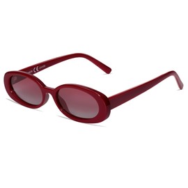 VANLINKER Retro Vintage Oval Sunglasses for Women 90s Polarized Trendy Sun Glasses,Red