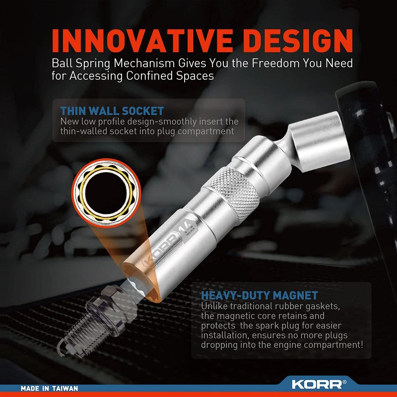 KORR Tools KSI004 14mm Thin Wall Magnetic 3/8-Inch Drive 12-Point