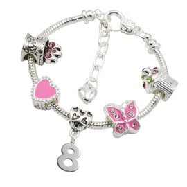 Jewellery Hut Girl's Silver Plated Birthday Charm Bracelet with Gift Box - Ages 1-11 Available (8th Birthday)