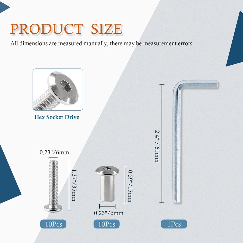 Jersvimc 10 Pair(20 Piece) M6x35mm Hex Drive Socket Cap Bolt