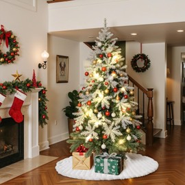 Lanpn Christmas Tree Skirt 60 inch, Faux Fur Xmas Tree Skirt Plush Winter Christmas Tree Mat for Extra Large Artificial Trees Winter Home Party Holiday Indoor Xmas Decorations (White, 150cm)
