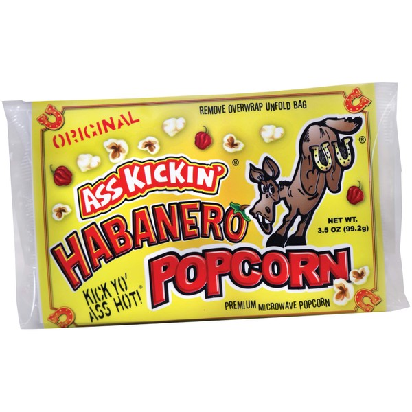 ASS KICKIN' Habanero Microwave Popcorn Bags - 3 Pack - Ultimate Spicy Popcorn Gourmet Gift - Makes a Great Movie Theater Popcorn or Snack Food for Movie Night