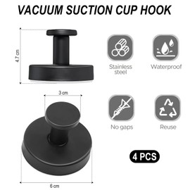 Bangbobi Saughaken Extra Stark 4 Stück Schwarz, Saugnapf Haken Handtuchhalter für Badezimmer Küche - Ohne Bohren, Klebehaken Wandhaken Glas