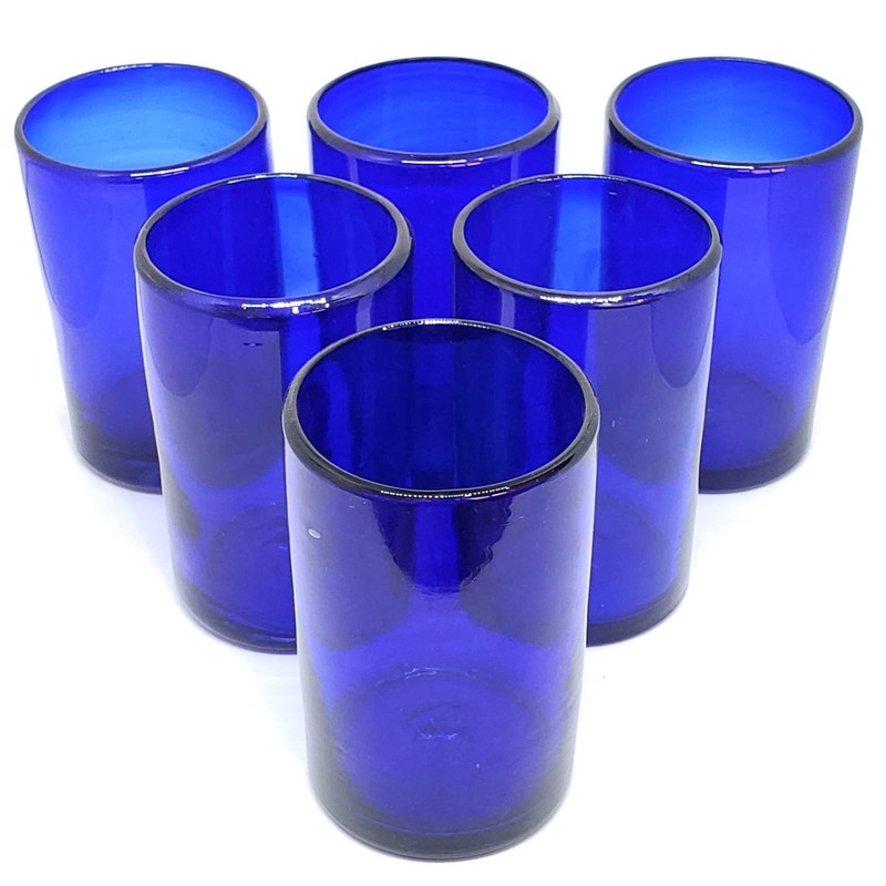MexHandcraft Solid Cobalt Blue 14 oz Drinking Glasses (set of