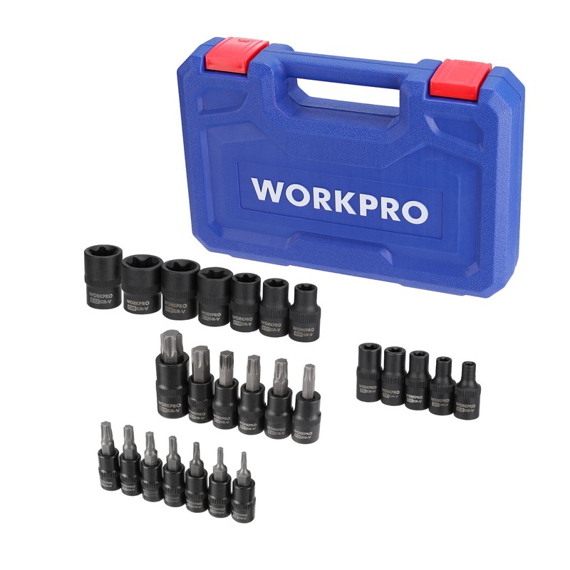 WORKPRO 25-piece Torx Bit Socket and External Socket Set, 1/4",