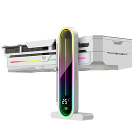 Baotkere Height Adjustable RGB GPU Stand with Temperature Display, 5V 3PIN Video Card Support Holder, Anti Sag Bracket & Magnetic Base for PC Graphics Cards