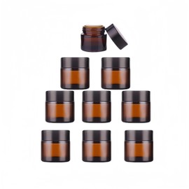 9 Pcs 10g Small Glass Jars with Lids and Inner Liners,Amber Cream jar Cosmetic Container Storage Jars,Refillable Travel Jars Makeup Sample Containers for Lip Balm Eye Cream,Lotion,Cosmetic
