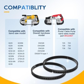 Replacement Rubber Belt Compatible with Milwau kee Band Saw 2729-20 6238 6232 Portable Band Saw Parts, Bandsaw Drive Belt Kit for Deep Cut & Compact Band Saws - 2 Pack