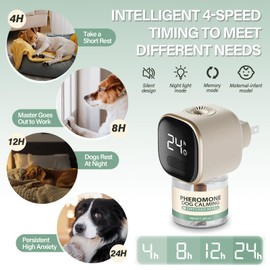 Dog Calming Pheromones Diffuser 6 in 1 Appeasing Relaxing Diffuser with Timing Function Pet Kit (3 Plug in +3 Refill 48ml) for Anxiety Relief Reduce Aggression Barking Fighting Stress (Tasteless)