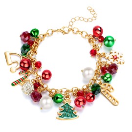 Joyline Christmas Bracelet for Women Jingle Bells Snowflake Christmas Tree Charms Crystal Bracelet Festive Party Outfit Jewelry Gifts
